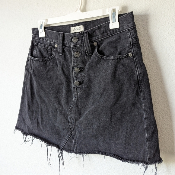 Madewell Rigid Denim A-Line Button Fly Mini Skirt Black Wash - Picture 2 of 5